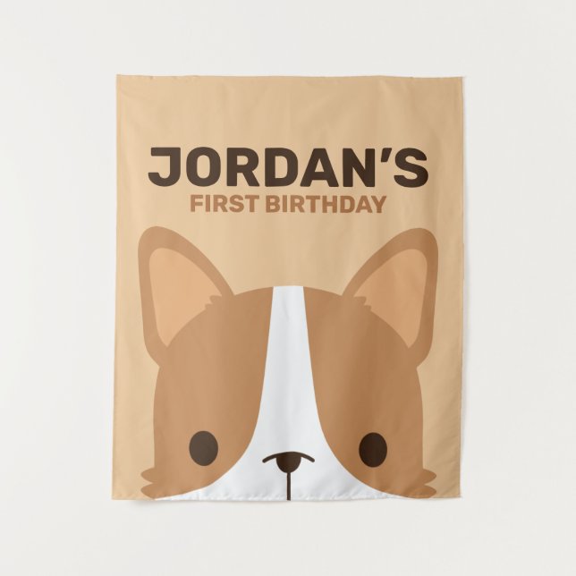 Cute Corgi Dog Birthday Tapestry (Front)
