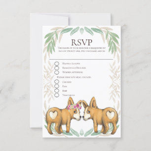 Cute Corgi Dog Bride and Groom Wedding RSVP Card