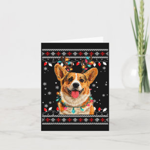 Cute Corgi Dog Christmas Reindeer Santa Hat  Card