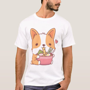 Cute Corgi Dog Eating Ramen  T-Shirt