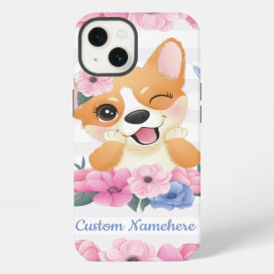 Cute Corgi Dog Flower Wreath Blue Butterfly Custom iPhone 13 Case