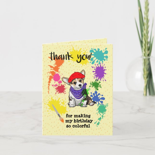 Cute Corgi Dog Fun Art Birthday Party     Thank You Card (Front)