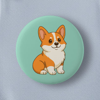 Cute Corgi Dog Green 6 Cm Round Badge