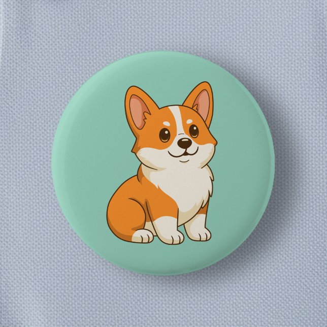 Cute Corgi Dog Green 6 Cm Round Badge (Creator Uploaded)