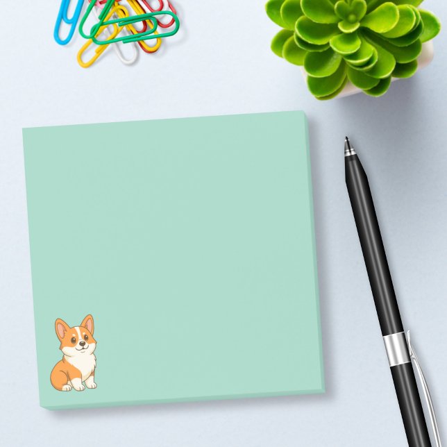 Cute Corgi Dog Green Post-it Notes (Creator Uploaded)