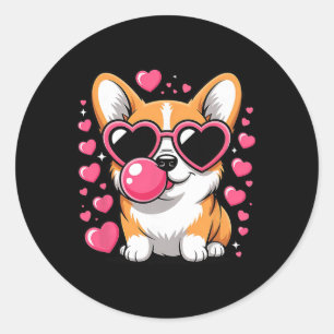 Cute Corgi Dog Heart Sungles Valentines Day Puppy Classic Round Sticker