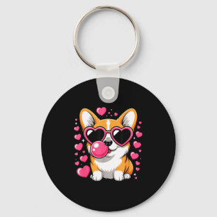 Cute Corgi Dog Heart Sungles Valentines Day Puppy Key Ring