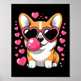 Cute Corgi Dog Heart Sungles Valentines Day Puppy Poster