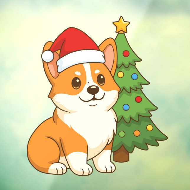 Cute Corgi Dog in a Red Hat with Christmas Tree (Sheet 3)