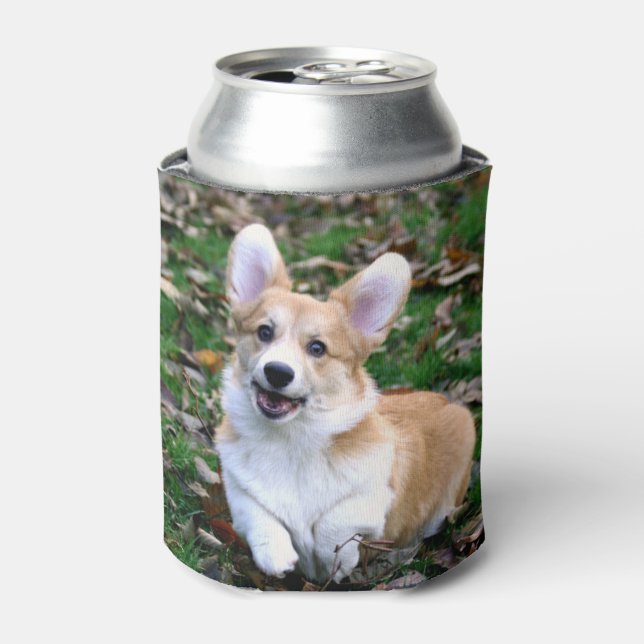 Cute Corgi Dog Leaping Can Cooler (Can Front)