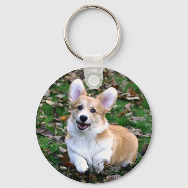 Cute Corgi Dog Leaping Key Ring (Front)