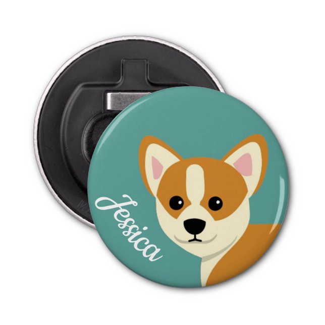 Cute Corgi Dog Lover Personalised Bottle Opener (Front)