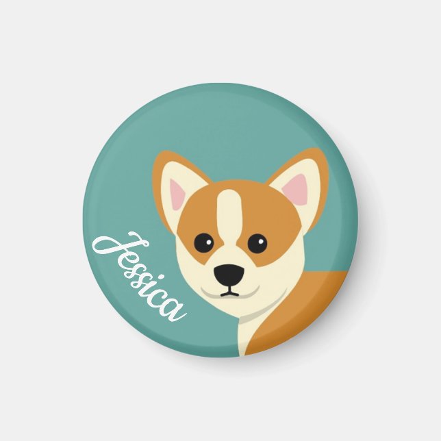 Cute Corgi Dog Lover Personalised Magnet (Front)