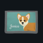 Cute Corgi Dog Lover Personalised Trifold Wallet<br><div class="desc">Adorable peeping corgi teal personalised wallet.</div>