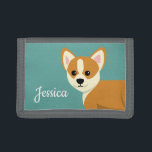 Cute Corgi Dog Lover Personalised Trifold Wallet<br><div class="desc">Adorable peeping corgi teal personalised wallet.</div>