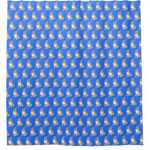 Cute Corgi Dog on Blue Background Shower Curtain