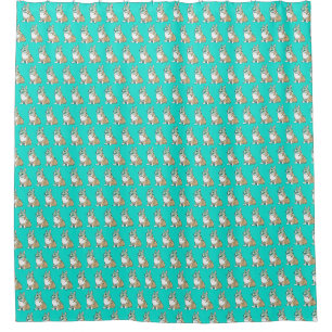 Cute Corgi Dog on Turquoise Background Shower Curtain