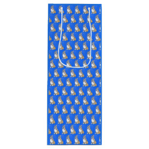 Cute Corgi Dog Pattern on Blue Background Wine Gift Bag