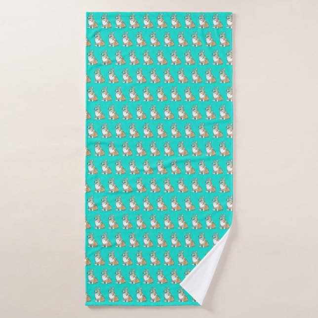 Cute Corgi Dog Pattern on Turquoise Background Bath Towel (Bath Towel)