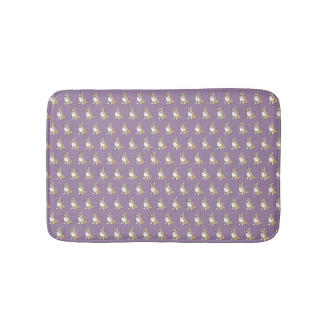 Cute Corgi Dog Pattern on Violet Background Bath Mat (Front)