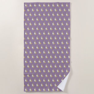 Cute Corgi dog pattern on Violet background Beach Towel