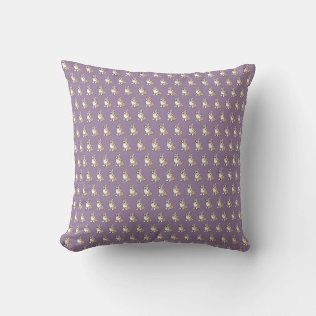 Cute Corgi Dog Pattern on Violet Background Cushion (Front)