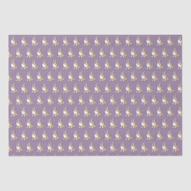 Cute Corgi Dog Pattern on Violet Background Tissue Paper (Front)