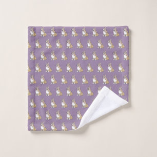 Cute Corgi dog pattern on Violet Background Wash Cloth