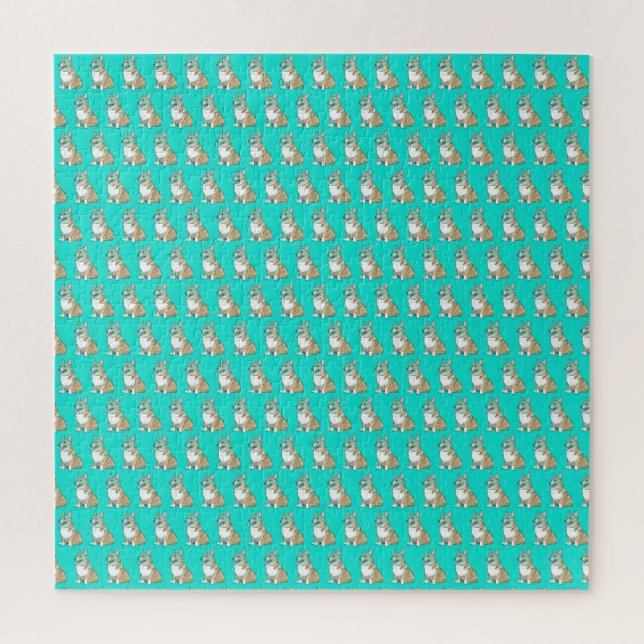 Cute Corgi Dog Pattern Turquoise Background Jigsaw Puzzle (Vertical)