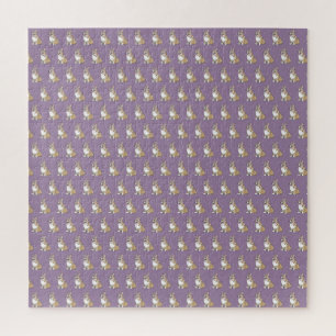 Cute Corgi Dog Pattern Violet Background Jigsaw Puzzle
