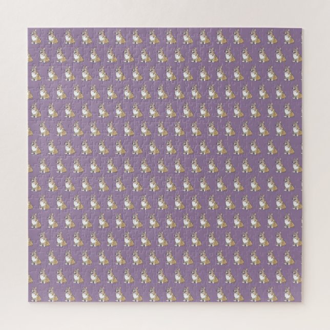 Cute Corgi Dog Pattern Violet Background Jigsaw Puzzle (Vertical)