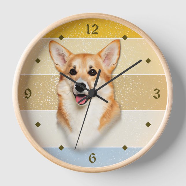 Cute Corgi Dog Retro Sunset Clock (Front)