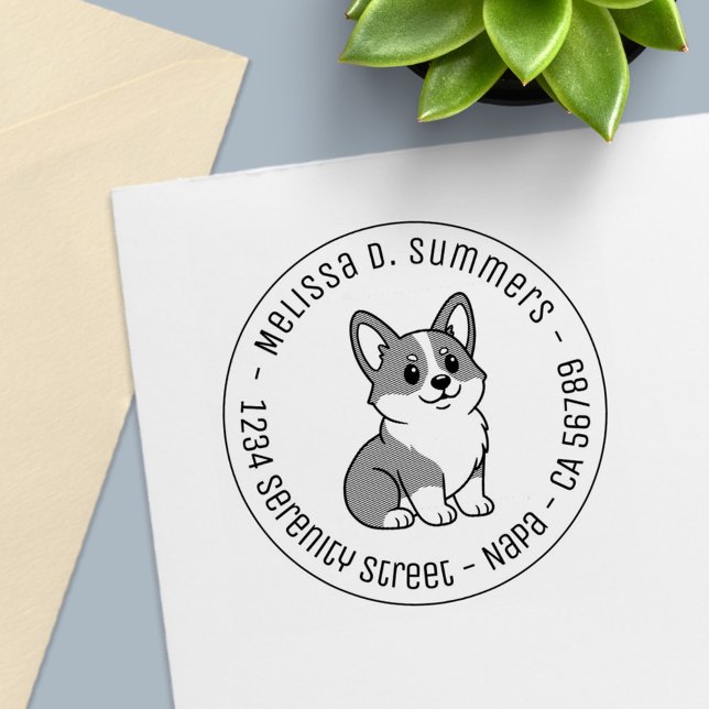 Cute Corgi Dog Round Address Self-inking Stamp (Creator Uploaded)