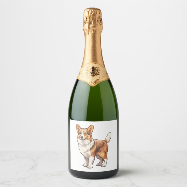 Cute Corgi Dog   Sparkling Wine Label (Front)