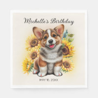 Cute Corgi Dog Sunflowers Birthday