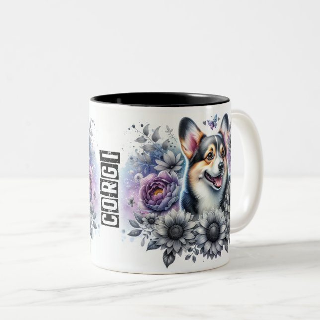 Cute Corgi Dog Two-Tone Coffee Mug (Front Right)