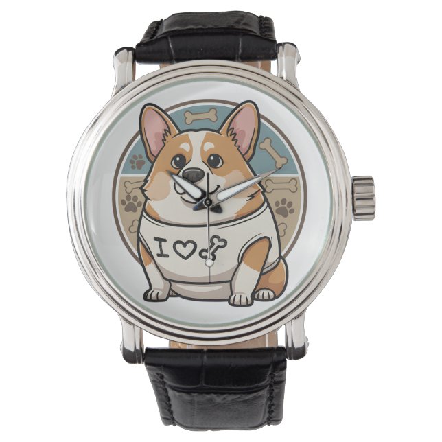 Cute Corgi Dog Watch with Bone Pattern (Front)