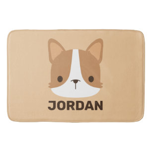 Cute Corgi Dog with Personalised Name Bath Mat