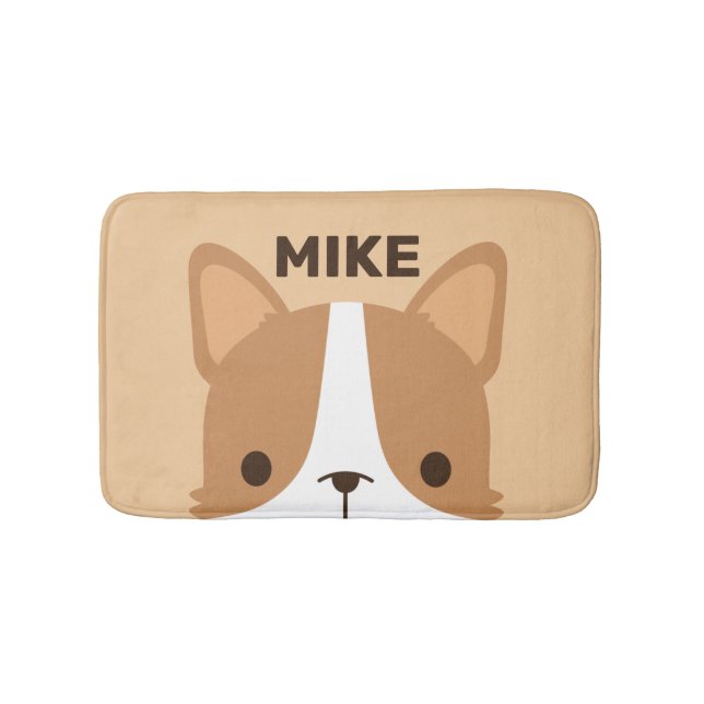 Cute Corgi Dog with Personalised Name  Bath Mat (Front)