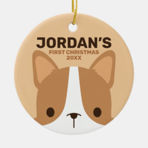 Cute Corgi Dog with Personalised Name Ceramic Ornament