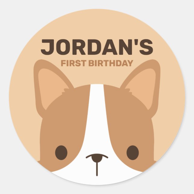 Cute Corgi Dog with Personalised Name Classic Round Sticker (Front)