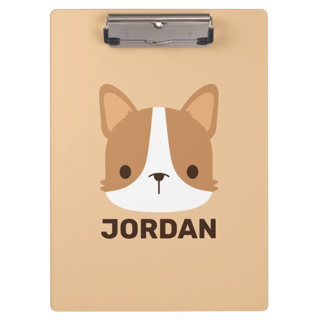 Cute Corgi Dog with Personalised Name Clipboard (Front)