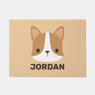 Cute Corgi Dog with Personalised Name Doormat