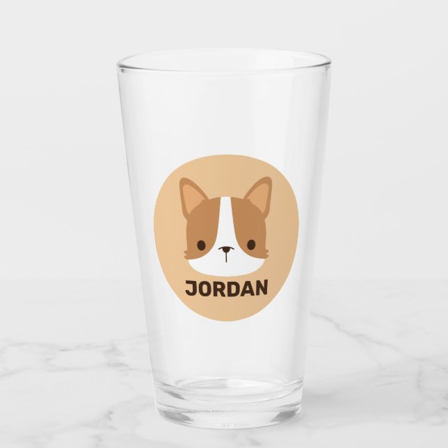 Cute Corgi Dog with Personalised Name Glass (Front)