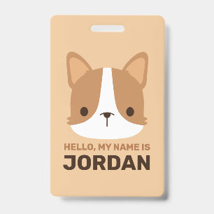 Cute Corgi Dog with Personalised Name ID Badge