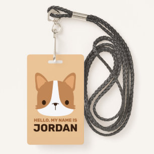 Cute Corgi Dog with Personalised Name ID Badge