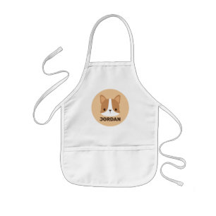 Cute Corgi Dog with Personalised Name Kids Apron