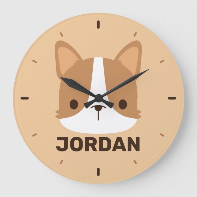 Cute Corgi Dog with Personalised Name Large Clock (Front)