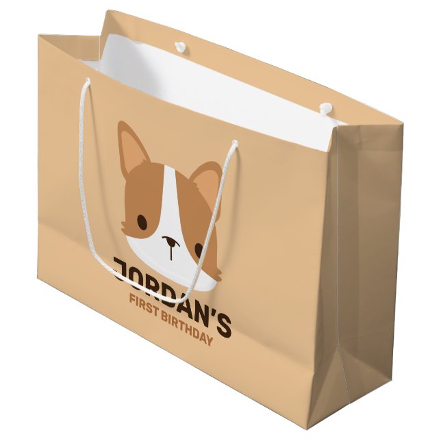 Cute Corgi Dog with Personalised Name Large Gift Bag (Front Angled)