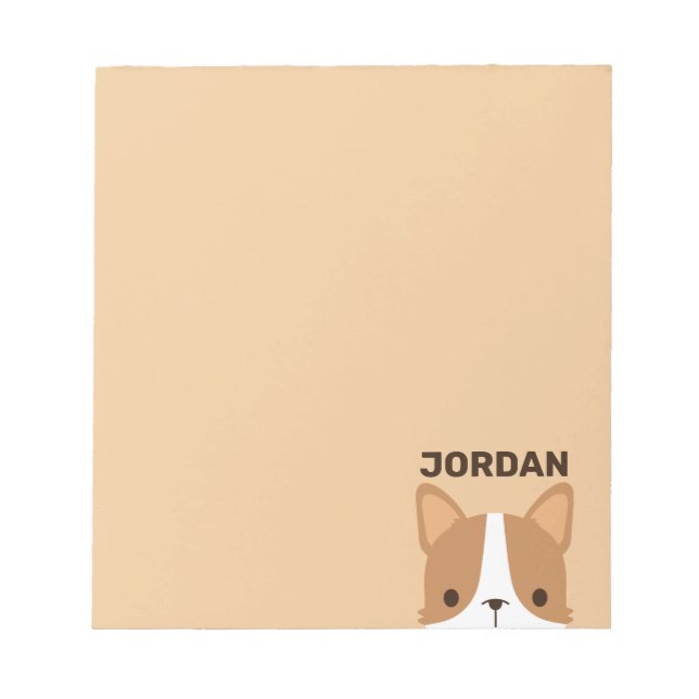 Cute Corgi Dog with Personalised Name Notepad (Front)